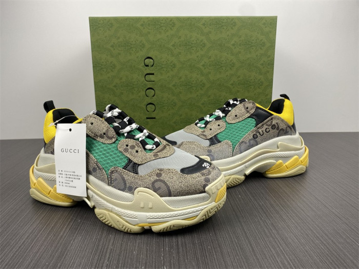 gu x balen the hacker project triple s beige green yellow 681067 umo20 9766