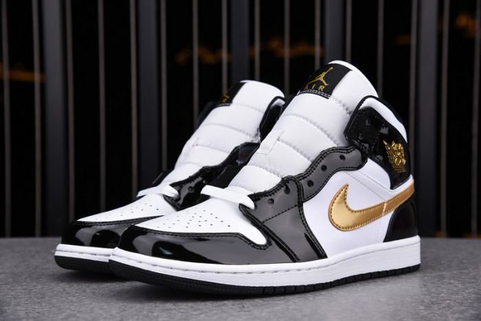 air jordan 1 mid patent black white gold 852542-007
