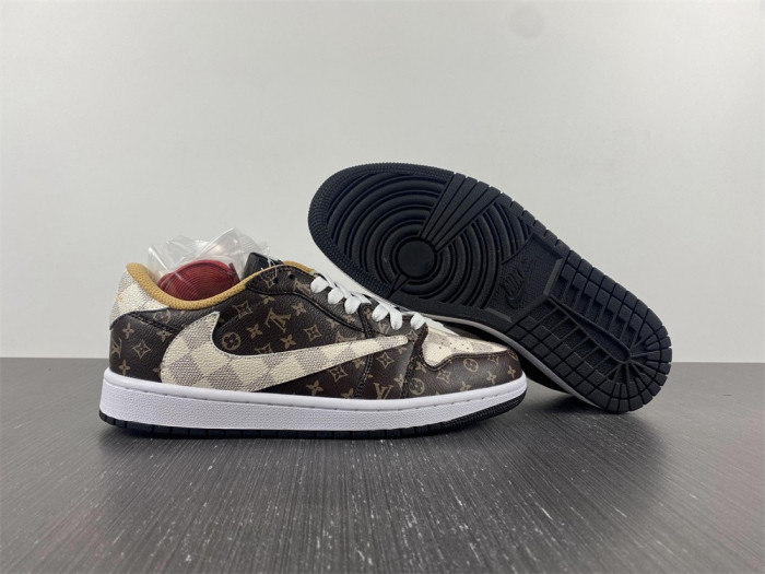 travis scott x nike air jordan 1 low og lv monogram brown damier dm7866-216