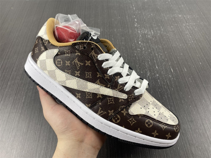 travis scott x nike air jordan 1 low og lv monogram brown damier dm7866-216