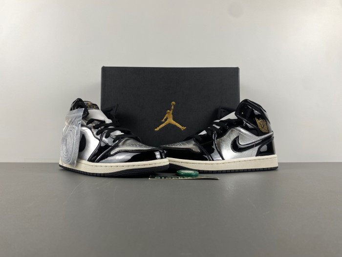 Air Jordan 1 Mid SE Black Metallic Silver Sail Metallic Gold FZ39380-001